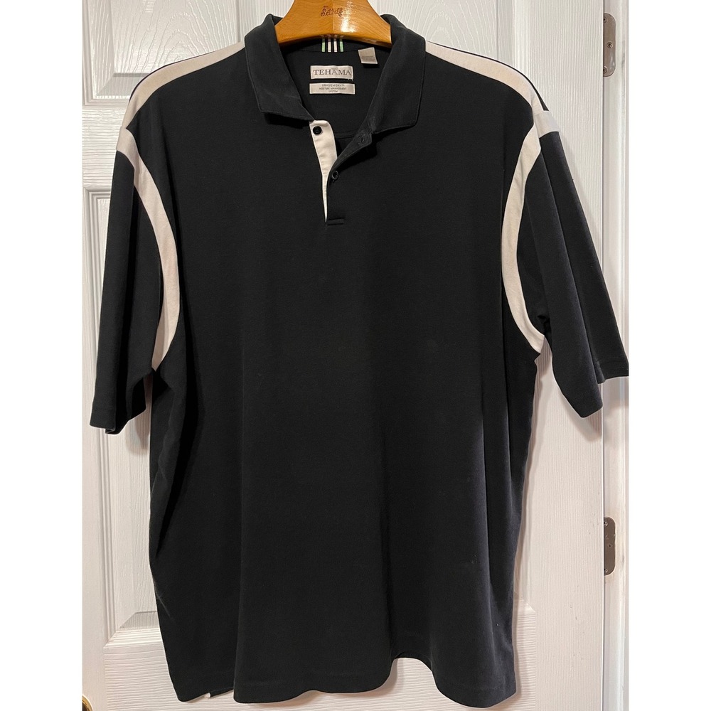 TEHAMA Mens Black‎ Short Sleeve Moisture Management Golf Polo Shirt 3XL
